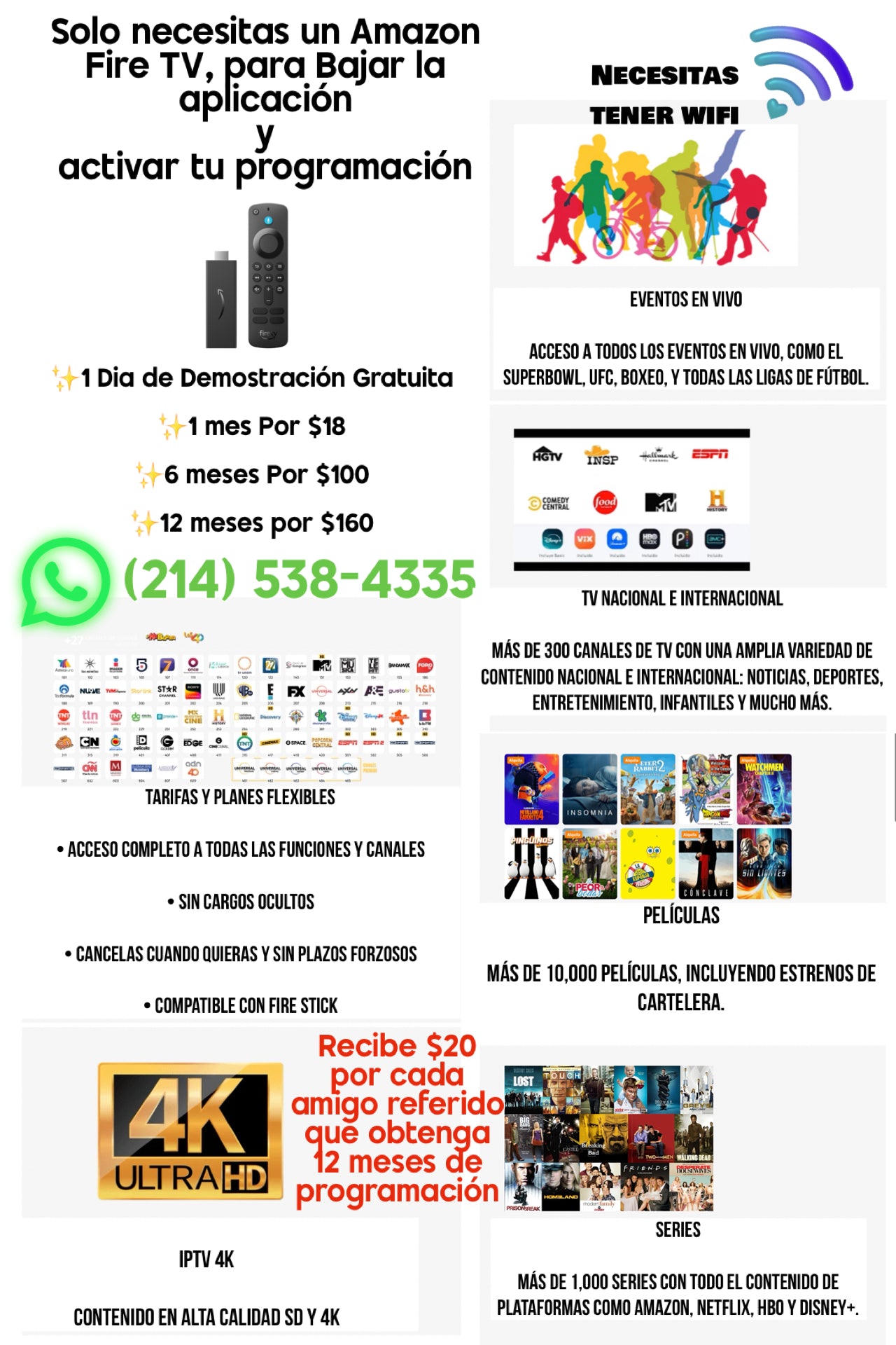 TV PROGRAMMING TEXT ME FOR ANY INFORMATION(YOU ONLY NEED WIFI AND A FIRE TV) ask for a 1 Day Demo free