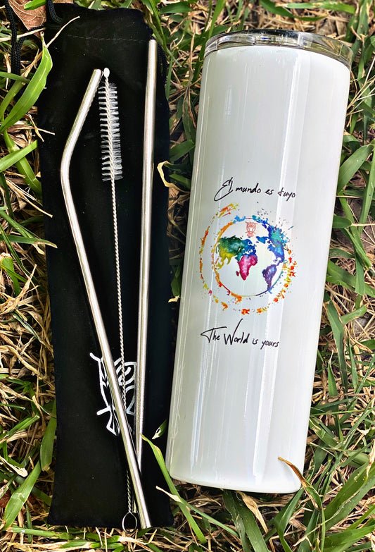 El Mundo Es tuyo 20 oz stainless Steel Tumbler + Stainless steel straws kit