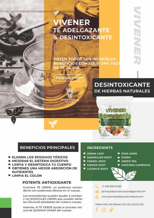(SOFTER) VIVENER DETOX TEA with 30 baggies inside (FOR SENSITIVE STOMACH) SOFTER VERSION 🌱with extra ginger and ginger aftertaste ✅FOR MORE IMMUNE SUPPORT BOOST (GINGER SHOT WITH BETTER FLAVOR IN TEA✅)