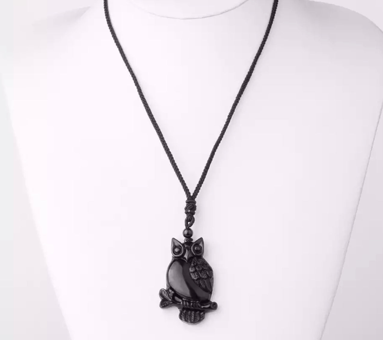 Obsidian owl protection necklace