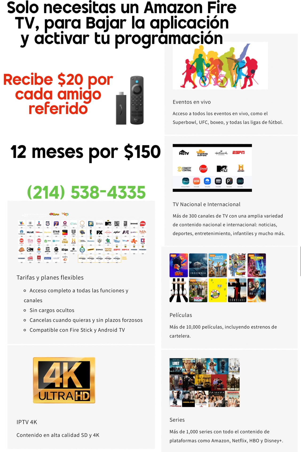 12 Months TV PROGRAMMING TEXT ME FOR ANY INFORMATION(YOU ONLY NEED WIFI AND A FIRE TV) ask for a 1 Day Demo free