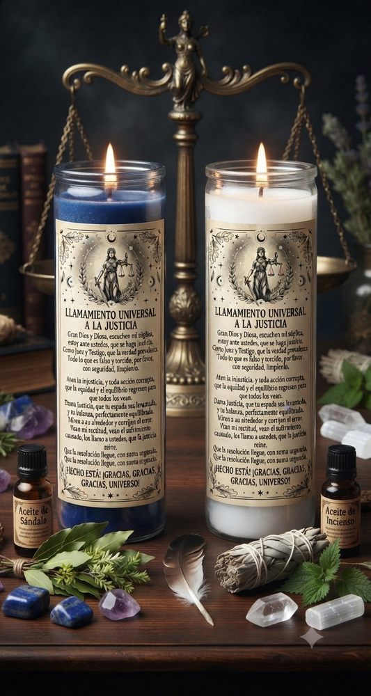 1 VELA DE LA JUSTICIA ( INCLUYE KIT ESPIRITUAL PARA QUE LIMPIES TU AMBIENTE Y CORTE DE LAZOS)