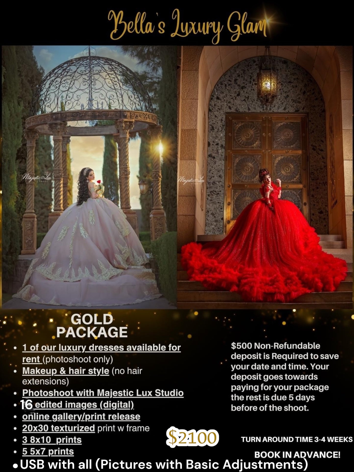 This package includes a Frame 🖼️ & USB (with all photoshoot pictures with BASIC ADJUSTMENTS) Special package DRESS RENTAL PACKAGE , INCLUDES (MAKEUP & HAIR , 16 PROFESSIONAL PICTURES & 1 RENTAL DRESS OF CHOICE by text only 2️⃣1️⃣4️⃣5️⃣3️⃣8️⃣4️⃣3️⃣3️⃣5️⃣