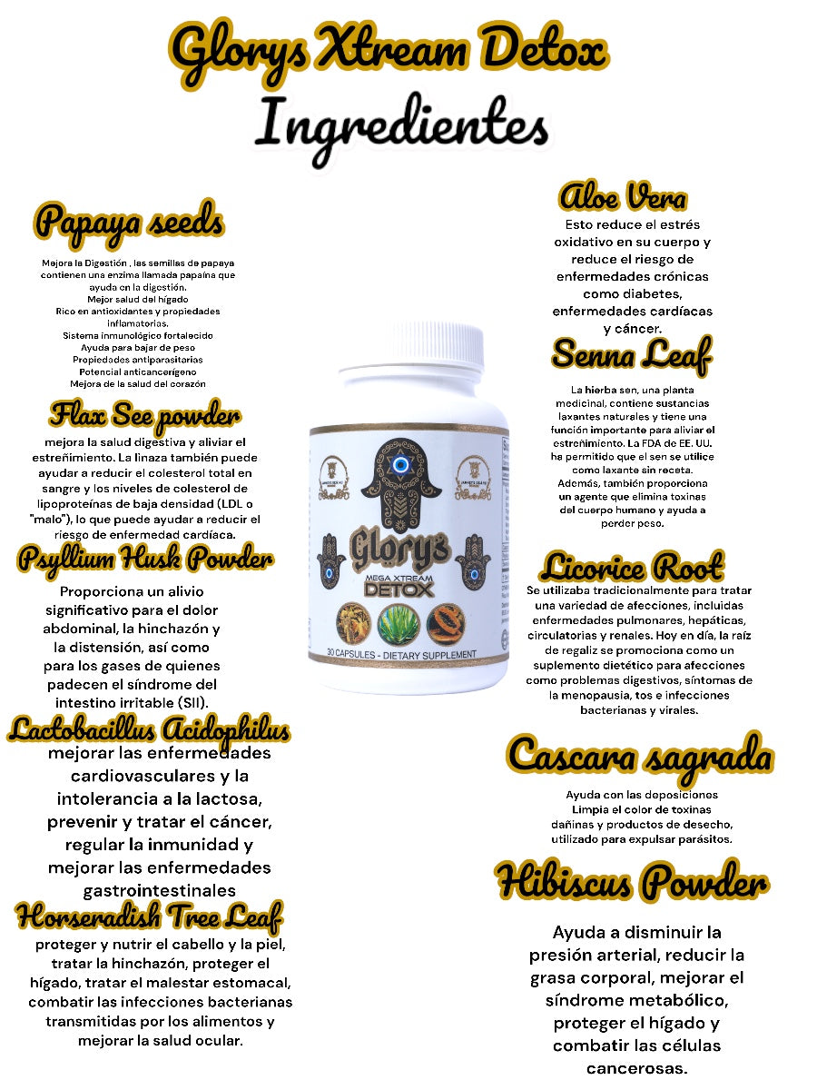 15 DAY CLEANSING GLORY'S MEGA XTREAM DETOX/CLEANSING - GUT AND COLON SUPPORT ( CAFFEINE FREE , ADVANCED FORMULA WITH PAPAYA SEEDS, CASCARA SAGRADA, & ALOE VERA , ONLY THE BEST FOR YOU