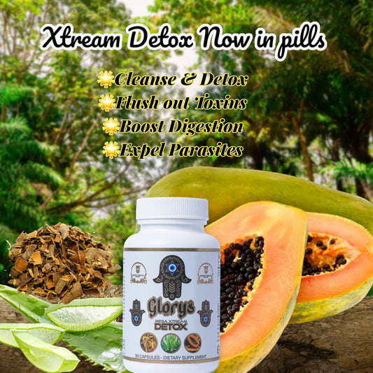 15 DAY CLEANSING GLORY'S MEGA XTREAM DETOX/CLEANSING - GUT AND COLON SUPPORT ( CAFFEINE FREE , ADVANCED FORMULA WITH PAPAYA SEEDS, CASCARA SAGRADA, & ALOE VERA , ONLY THE BEST FOR YOU