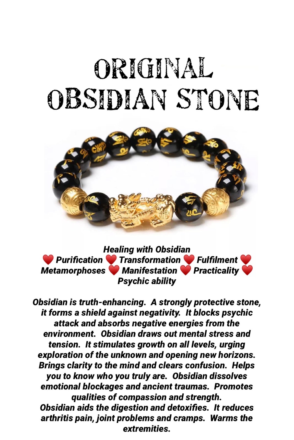 ORIGINAL OBSIDIAN STONE BRACELET ☪️ALL PRODUCTS COME CLEAN AND PREPARED WITH SPECIAL OILS AND PERFUMES☪️