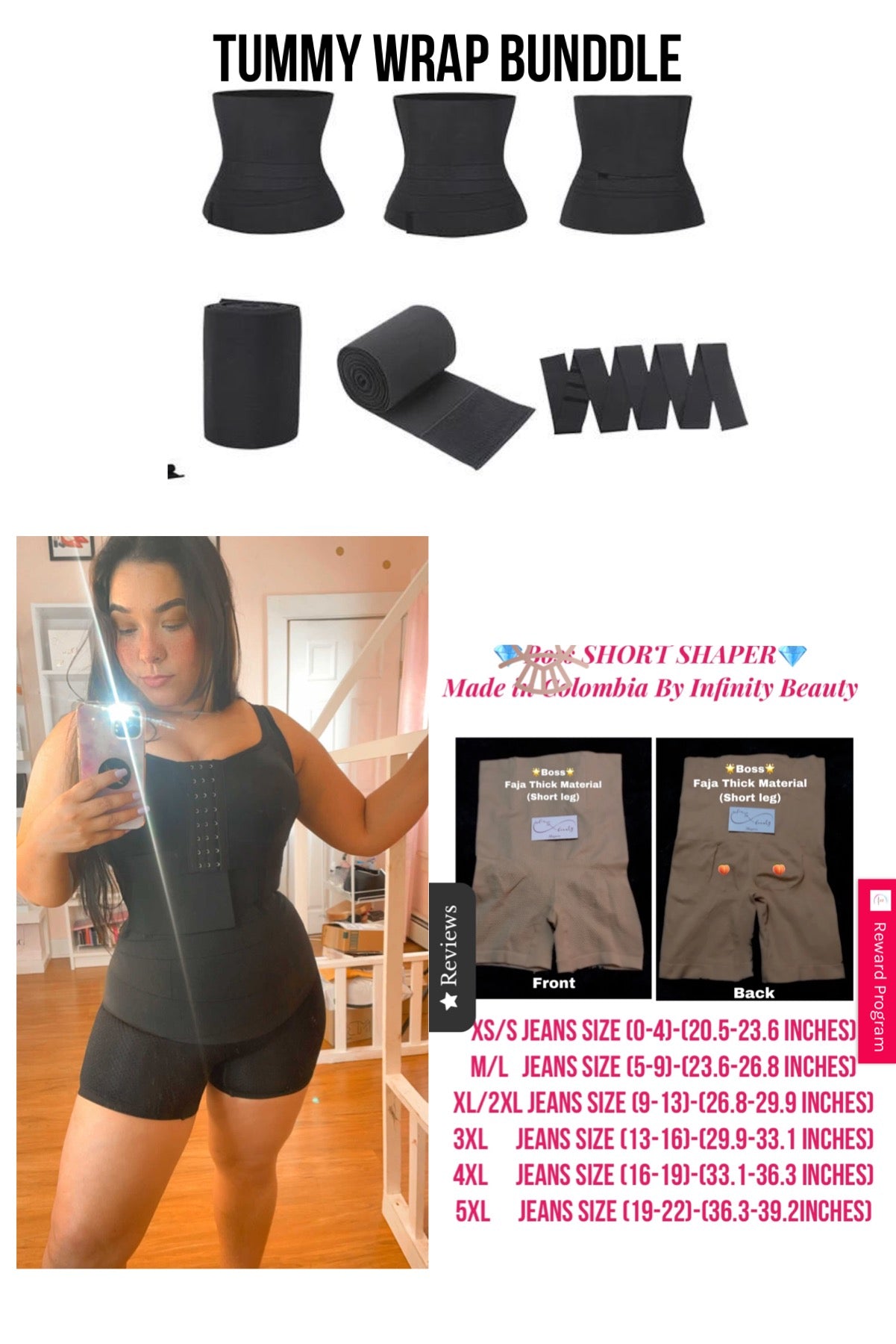 Tummy wrap size M fits up to size 18-XL + Boss Short color random