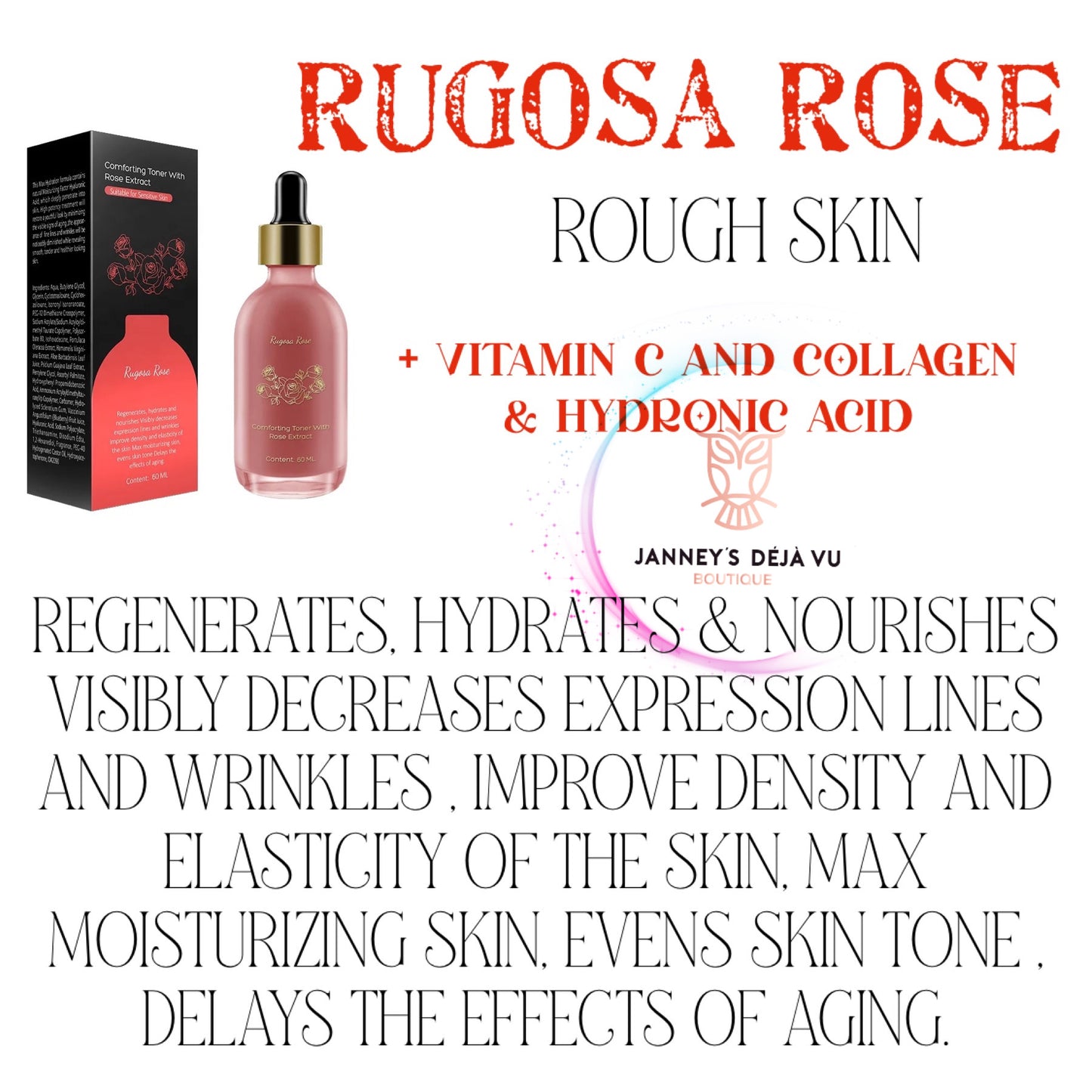 RUGOSA ROSE FOR ROUGH SKIN + VITAMIN C , COLLAGEN , HYDRONIC ACID SERUM