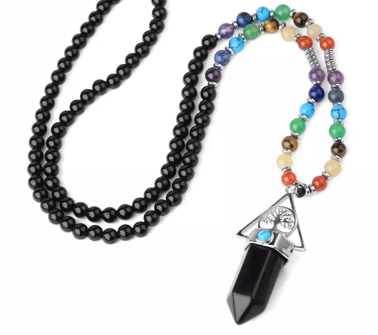 OBSIDIAN OR AMATISTA CHAKRA PROTECTION NECKLACE